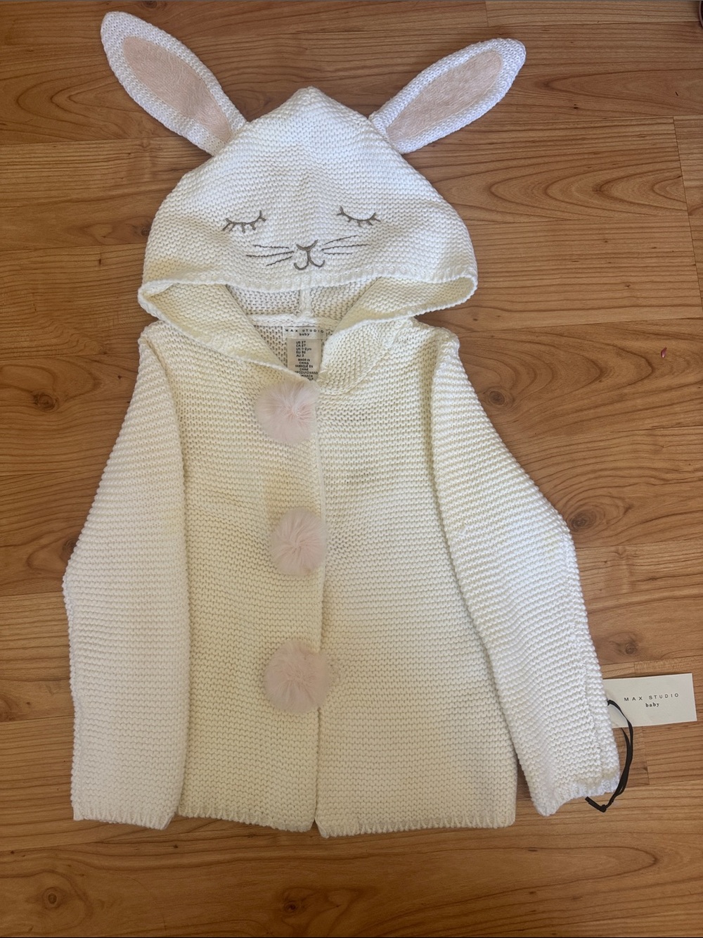 Max Studio Cream Bunny Ear Hooded Knit Jacket